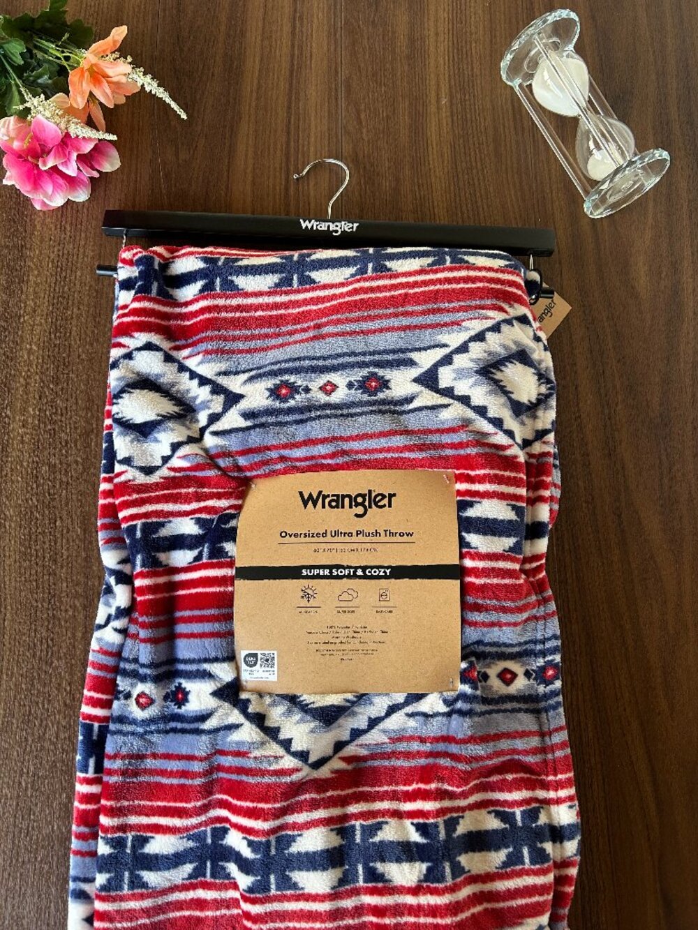 Wrangler Ultra Plush Throw Blanket 60x70 Red Blue Southwest Aztec Western